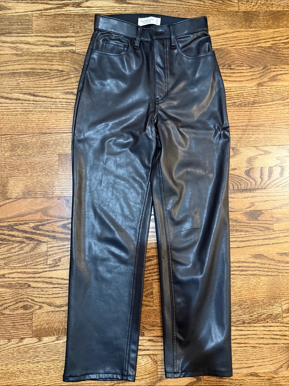 Abercrombie & Fitch Black Faux Leather Straight-Leg Pants